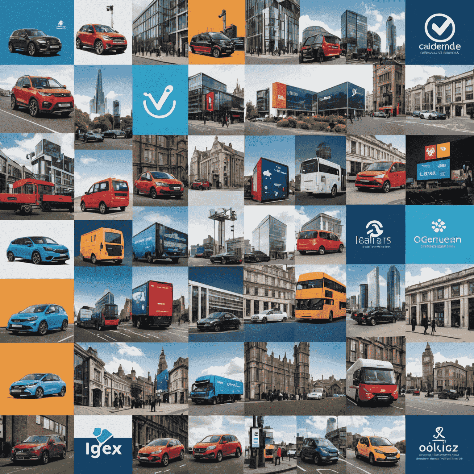 A collage of images representing different industries in the UK, such as finance, healthcare, manufacturing, and retail, with AI-related icons and graphics overlaid